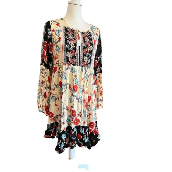 patrons of peace NWT womens tunic dress floral boho babydoll ruffled size medium - Picture 2 of 10